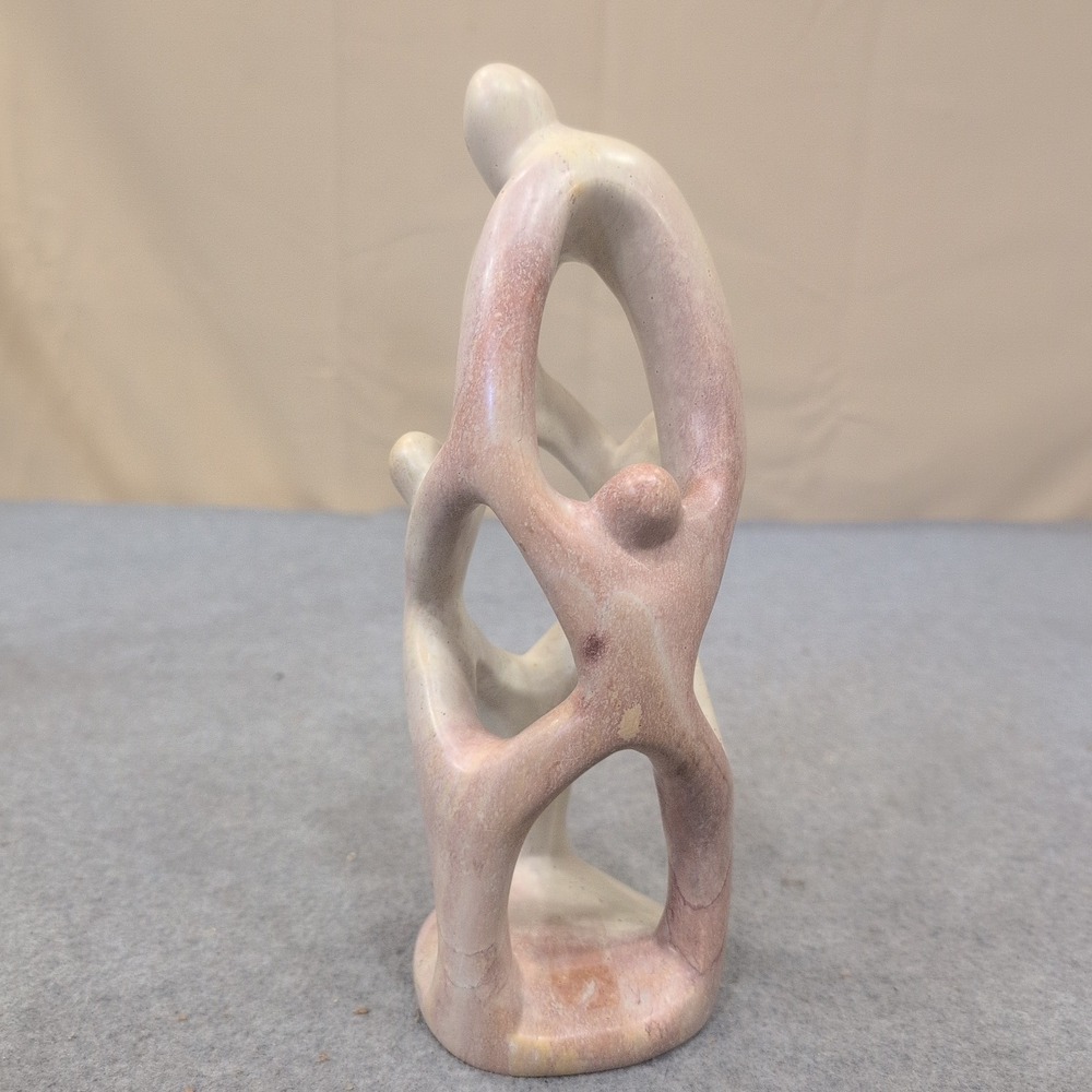 Kenya Hand Carved Soapstone‎ Family Unity Sculpture Pink Cream Abstract Art - Picture 2 of 6